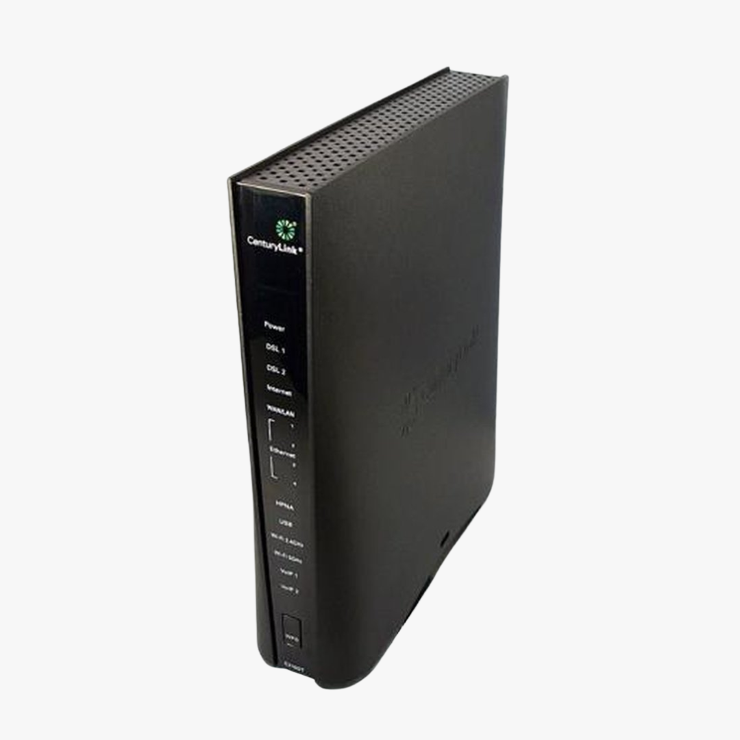 Black modem with CenturyLink logo on a white background