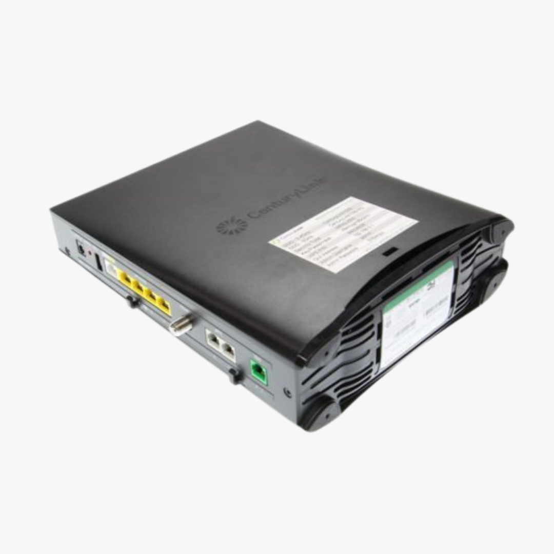 Black electronic device with multiple ports on a white background